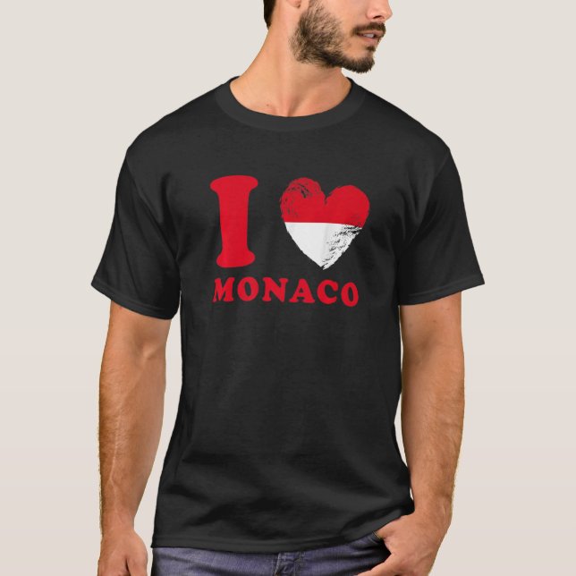 I Kärlek Monaco Drapeau en forme de coeur Monaco 1 T Shirt (Framsida)