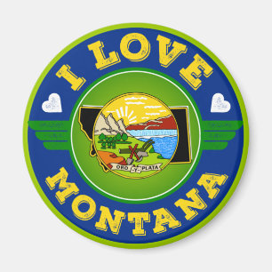 I Kärlek Montana Statlig flagga och Karta Magnet