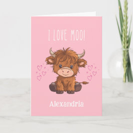 I Kärlek Moo Highland Cow Valentine Helgkort