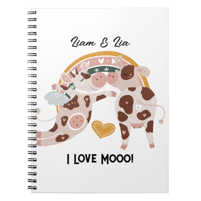 I Kärlek Mooo Cute Cow Cow, tillskansad gåva till  Anteckningsbok (Framsidan)