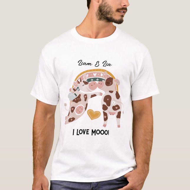 I Kärlek Mooo Cute Cow Cow, tillskansad gåva till  T Shirt (Framsida)