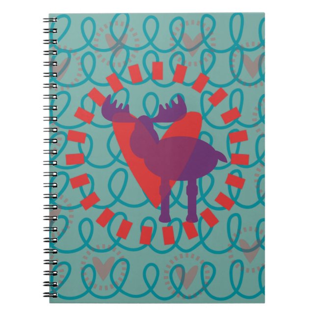 I kärlek Moose Heart Doodle Nature Älskare Design Anteckningsbok (Framsidan)