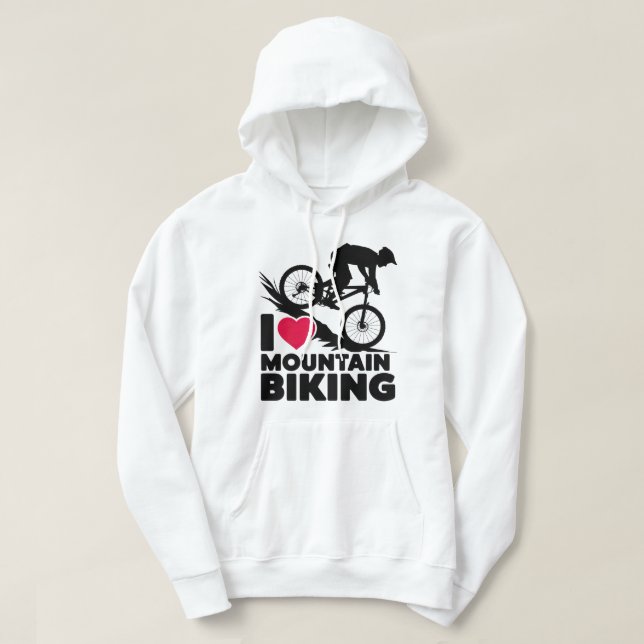 I Kärlek Mountain Biking Silhouette Design Hoodie (Design framsida)