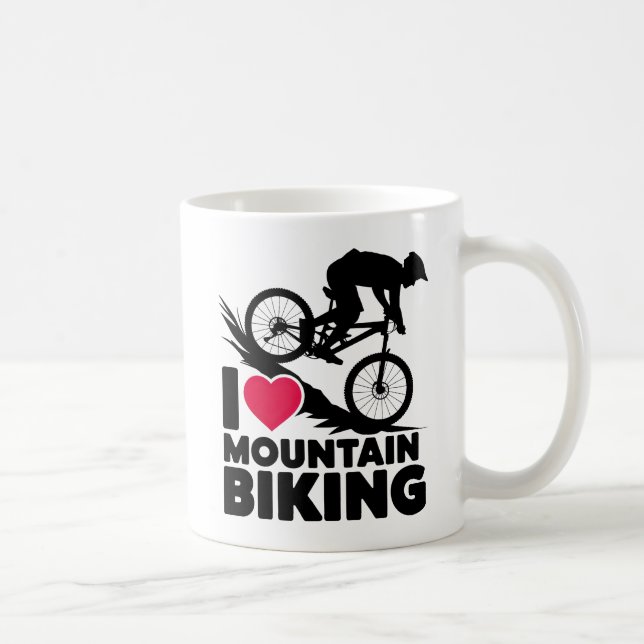 I Kärlek Mountain Biking Silhouette Design Kaffemugg (Höger)