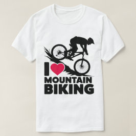 I Kärlek Mountain Biking Silhouette Design T Shirt