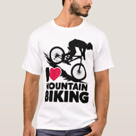 I Kärlek Mountain Biking Silhouette Design T Shirt