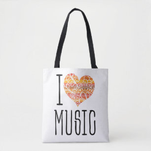 I Kärlek Music Gult Orange Mandala Heart Tygkasse
