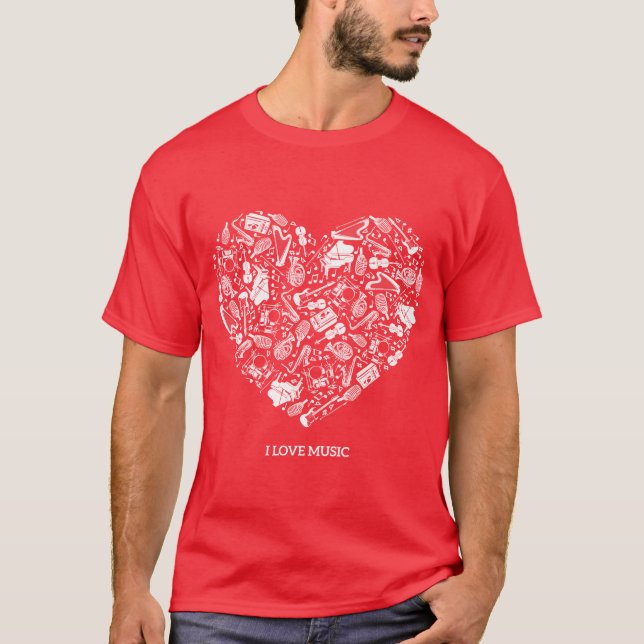 I kärlek Music Musical Instrument Hearacher retro T Shirt (Framsida)