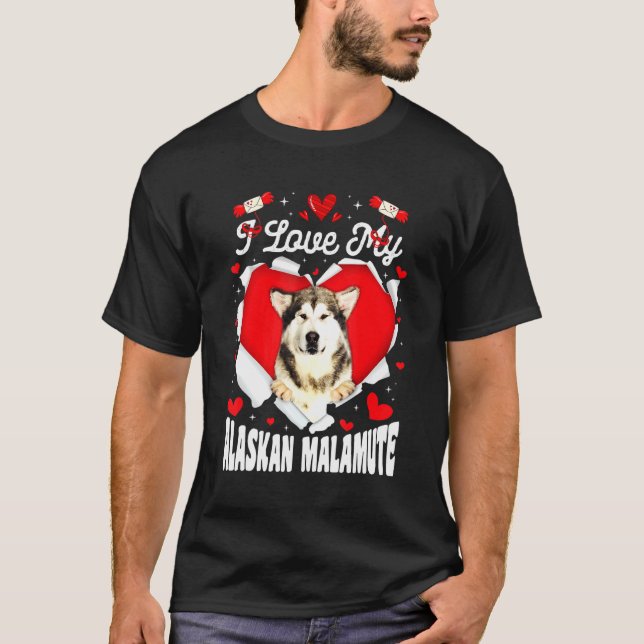 I Kärlek My Alaska Malamute Valentine Hund T Shirt (Framsida)