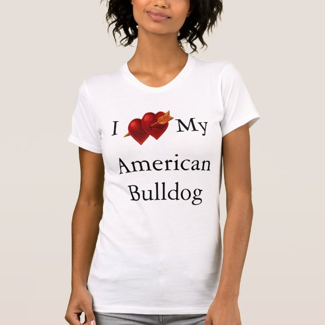 I Kärlek My American Bulldog Dubbla Heart T-shirt (Framsida)