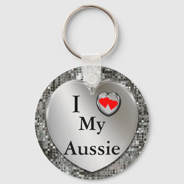 I Kärlek My Aussie, Australian shepherd, Keychain Nyckelring (Framsida)