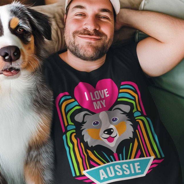 I Kärlek My Australian shepherd Aussie Hund Anpass T Shirt (Skapare uppladdad)