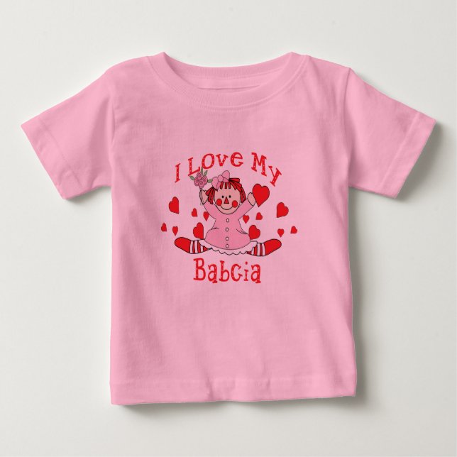 I kärlek My Babcia Rag Doll & Hearts T Shirt (Framsida)