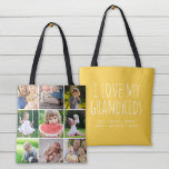 I Kärlek My Barnbarn 9 Photo Instagram Collage Tygkasse<br><div class="desc">Anpassningsbarna tryckte 2-sidig till väskan personlig med foton och text från familjen. Lägg till 9 fyrkantiga Instagram-foton på ena sidan med "I Kärlek My Barnbarn"-citatet och barnbarnbarnens namn eller annan anpassningsbar på motsatt sida. Använda designen verktyg om du vill välja valfri bakgrund färg, lägga till fler foton och redigera texten...</div>