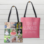 I Kärlek My Barnbarn 9 Photo Instagram Collage Tygkasse<br><div class="desc">Anpassningsbarna tryckte 2-sidig till väskan personlig med foton och text från familjen. Lägg till 9 fyrkantiga Instagram-foton på ena sidan med "I Kärlek My Barnbarn"-citatet och barnbarnbarnens namn eller annan anpassningsbar på motsatt sida. Använda designen verktyg om du vill välja valfri bakgrund färg, lägga till fler foton och redigera texten...</div>