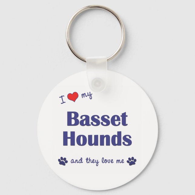 I Kärlek My Basset Hounds (Många Hundar) Nyckelring (Framsida)