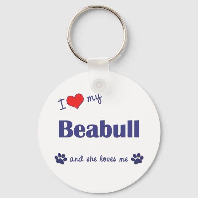 I Kärlek My Beabull (kvinnlig Hund) Nyckelring (Framsida)