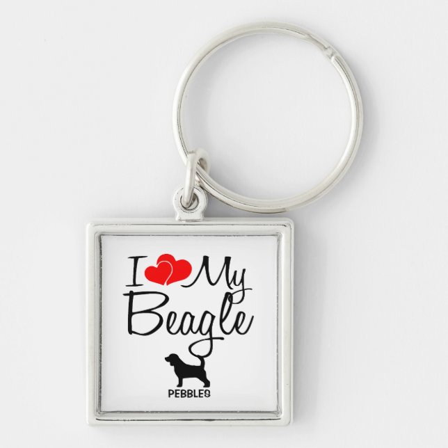 I Kärlek My Beagle Anpassningsbar Keychain Fyrkantig Silverfärgad Nyckelring (Framsidan)