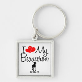 I Kärlek My Beauceron Hund Fyrkantig Silverfärgad Nyckelring