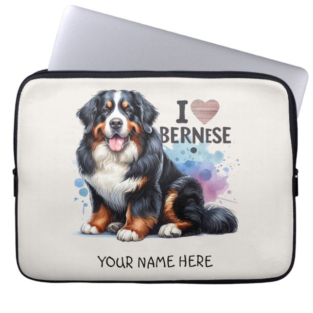 I Kärlek My Bernese Mountain Hund Namn Laptop Fodral (Framsidan)