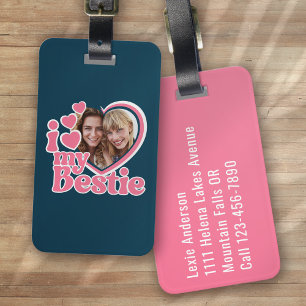I Kärlek My Bestie Heart Photo Bagagebricka