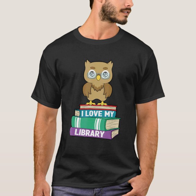 I Kärlek My Bibliotek Cute Uggla Readers Bok T Shirt (Framsida)