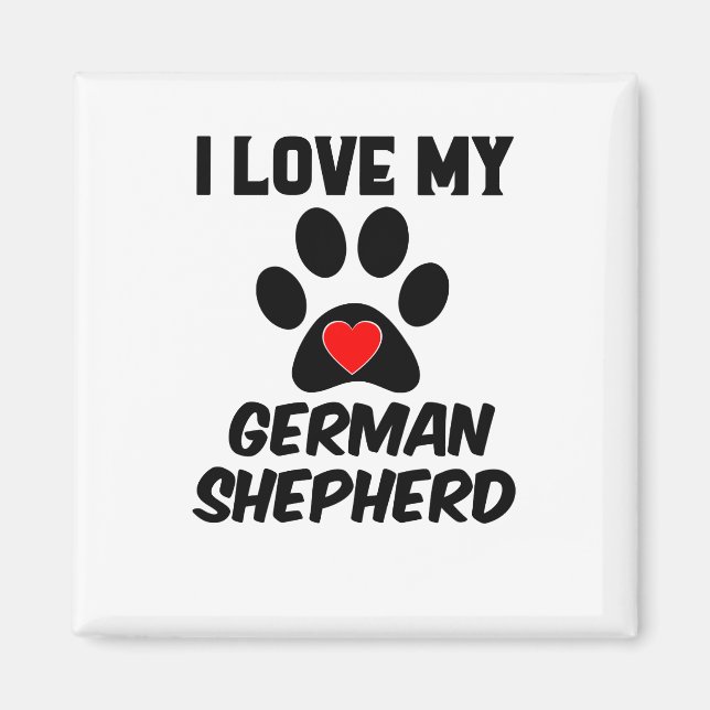 I Kärlek My Big Tass Red Heart German Sheperd Blac Magnet (Framsidan)