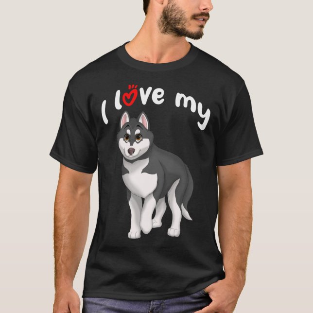 I Kärlek My Black and White Siberian husky Hund me T Shirt (Framsida)