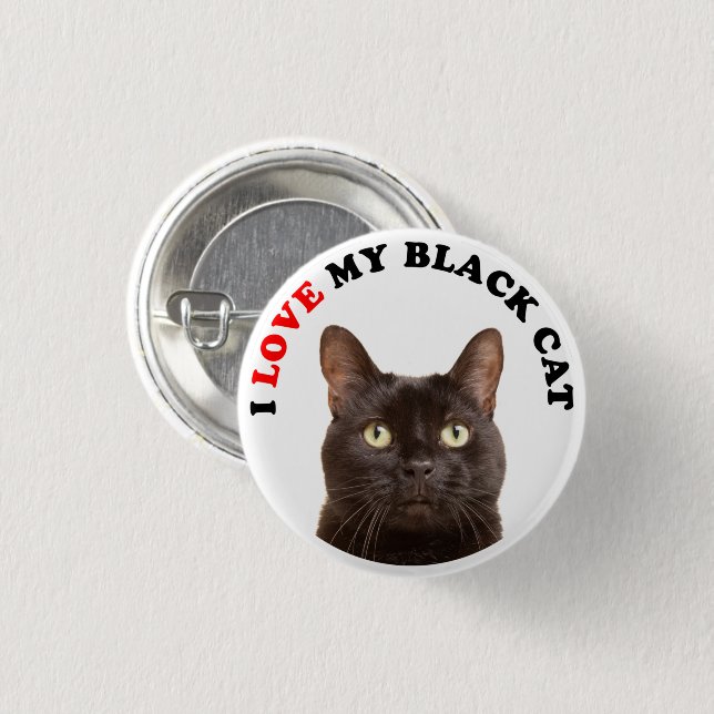 I Kärlek My Black Cat Knapp (Framsida & baksida)