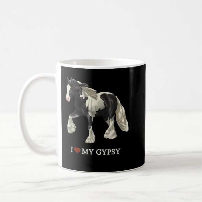 I Kärlek My Black Pinto Gypsy Vanner Horse Kaffemugg (Vänster)
