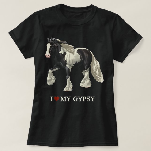 I Kärlek My Black Pinto Gypsy Vanner Horse T Shirt (Design framsida)