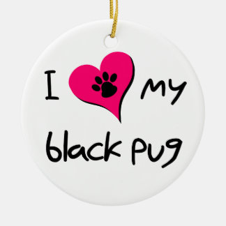 I Kärlek My Black Pug Paw Skriv ut på Rosa Heart Julgransprydnad Keramik