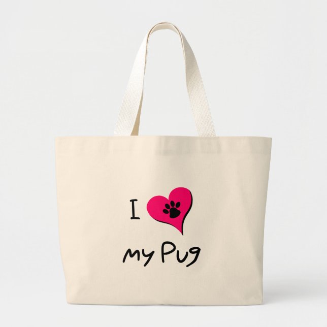 I Kärlek My Black Pug Paw Skriv ut på Rosa Heart Jumbo Tygkasse (Framsidan)