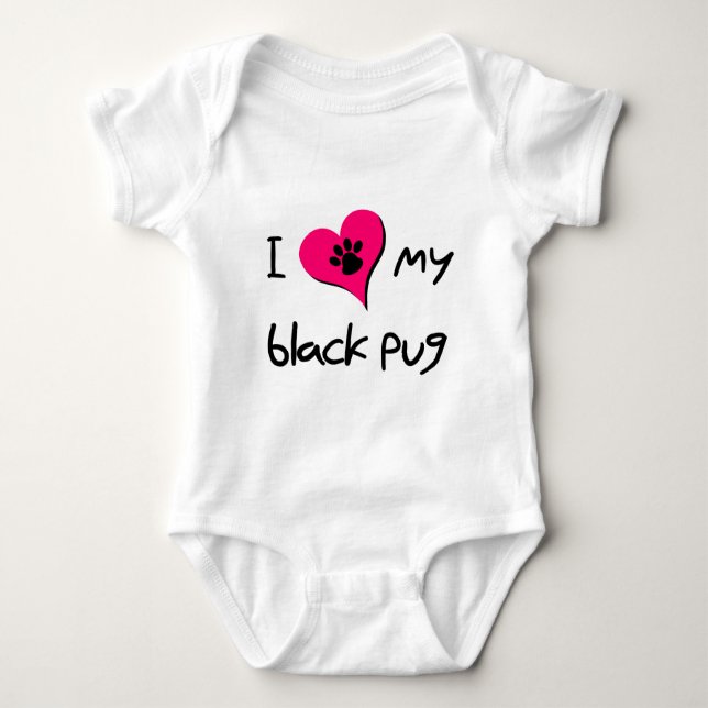 I Kärlek My Black Pug Paw Skriv ut på Rosa Heart T Shirt (Framsida)