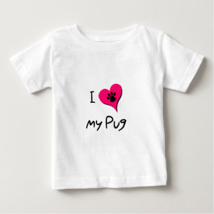 I Kärlek My Black Pug Paw Skriv ut på Rosa Heart T-shirt