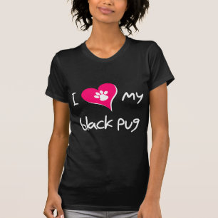 I Kärlek My Black Pug Paw Skriv ut på Rosa Heart Tee