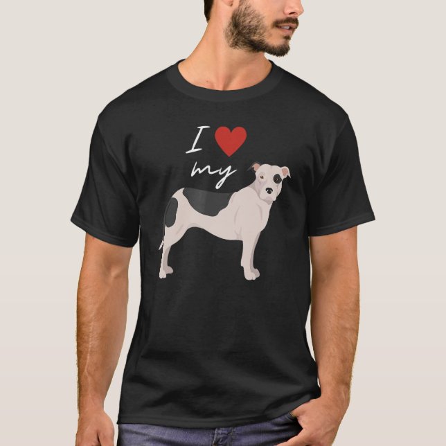 I Kärlek My Black & White American Pit Bull Terrie T Shirt (Framsida)