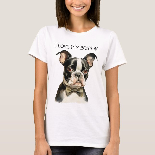 I KÄRLEK MY BOSTON TERRIER HUND T SHIRT (Framsida)