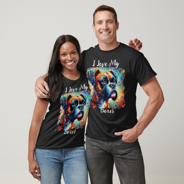 I Kärlek My Boxer Pop Art-Hund Painting T Shirt (Unisex)