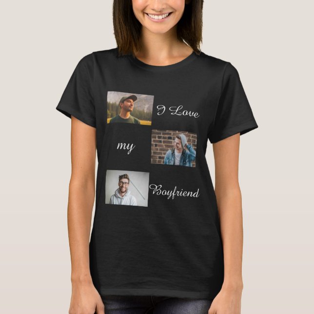 I Kärlek My Boykompis Anpassningsbar Photo Collage T Shirt (Framsida)