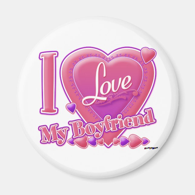 I Kärlek My Boykompis rosa/lila - hjärtan Magnet (Framsidan)