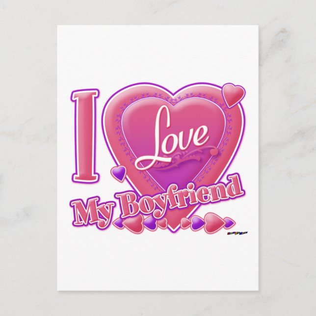 I Kärlek My Boykompis rosa/lila - hjärtan Vykort (Framsida)