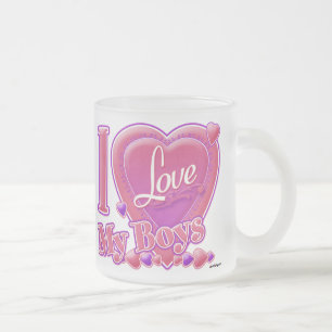 I Kärlek My Boys rosa/lila - hjärta Frostad Glasmugg