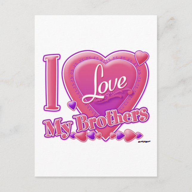 I Kärlek My Brothers rosa/lila - hjärta Vykort (Framsida)