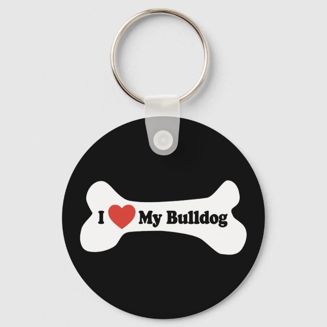 I Kärlek My Bulldog - Hund Bone Nyckelring (Framsida)