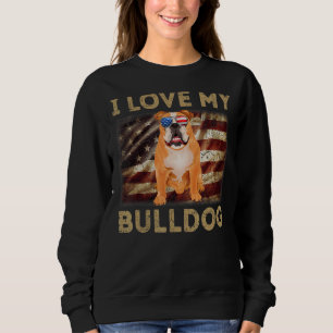 I Kärlek My Bulldog Pappa Mamma American Flagga Bu T Shirt