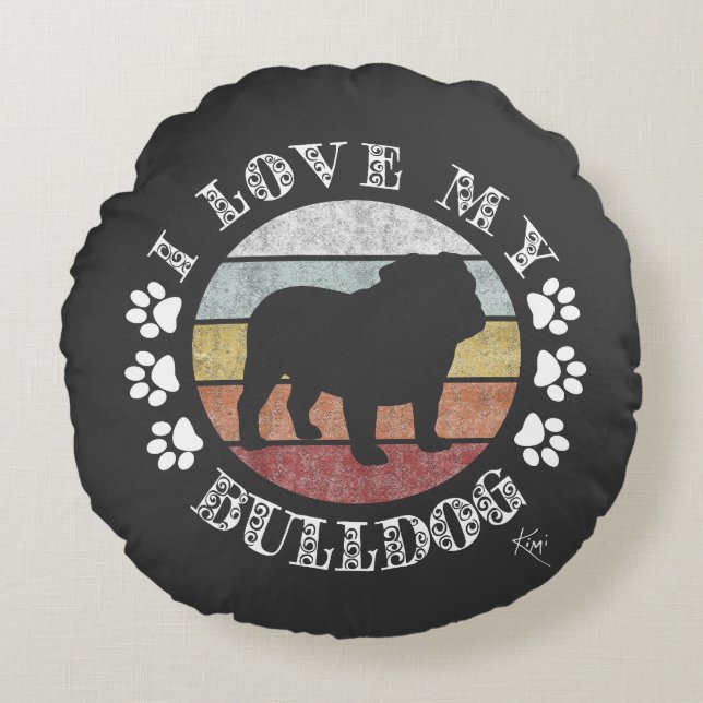 I Kärlek My Bulldog Rund Kudde (Framsidan)