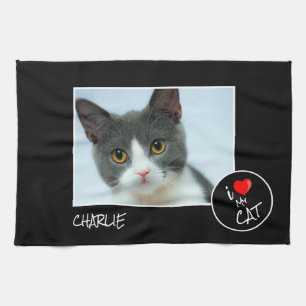 I Kärlek My Cat, Anpassningsbar Photo - Djurälsk Kökshandduk