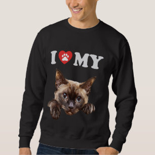 I Kärlek My Cat Burmese Kitten Funny Cat Lover Mam Lång Ärmad Tröja