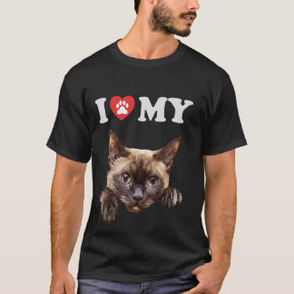 I Kärlek My Cat Burmese Kitten Funny Cat Lover Mam T Shirt